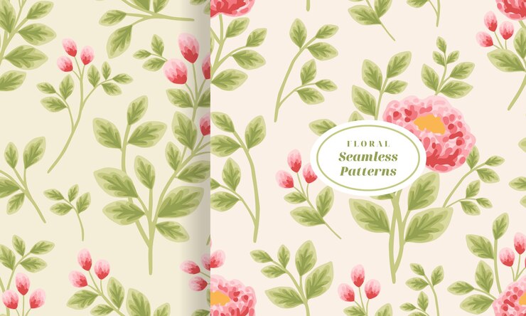 Vector beautiful vintage hand drawn garden peony flower seamless pattern set