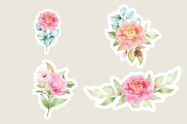 Beautiful vintage pink arrangement watercolor floral illustration