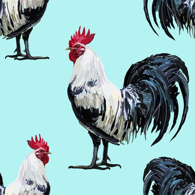 Vettore bellissimo motivo vintage senza cuciture con gallo animale da fattoria perfetto per la pagina web di sfondi