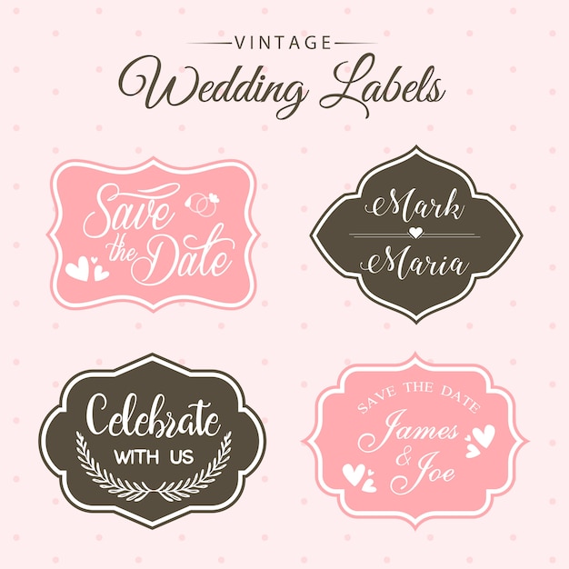 Vector beautiful vintage wedding labels collection