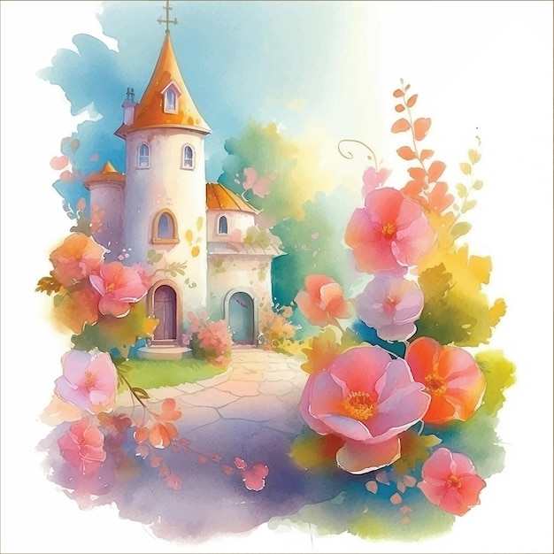 Beautiful wallpaper with flowers watercolor paint