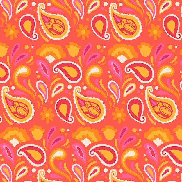 Vector beautiful warm coloured paisley traditional seamless pattern