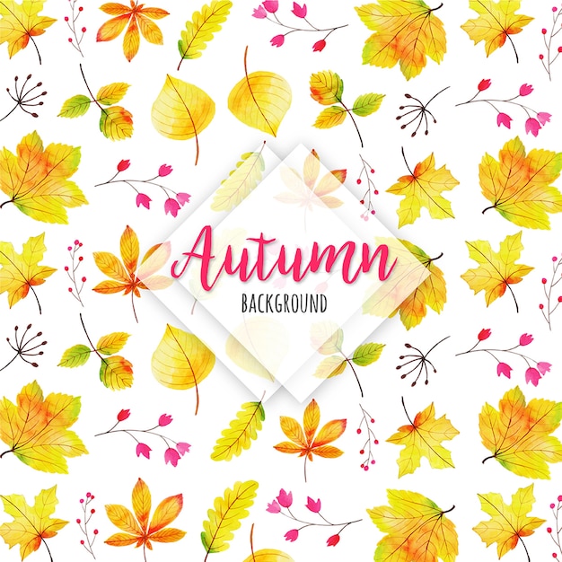 Beautiful Watercolor Autumn Leaves Background