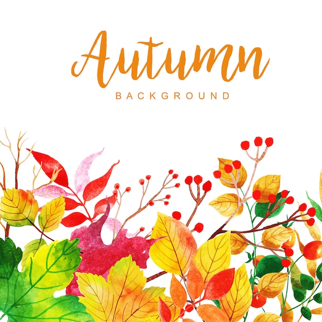 Beautiful Watercolor Autumn Leaves Background