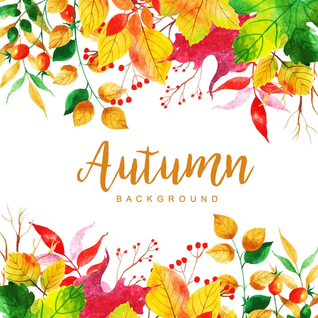 Beautiful Watercolor Autumn Leaves Background