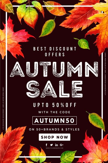 Vector beautiful watercolor autumn leaves sale poster