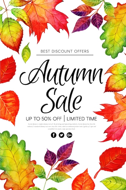 Beautiful Watercolor Autumn Leaves Sale Poster