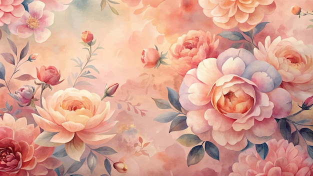 Beautiful watercolor background of flowers in bloom