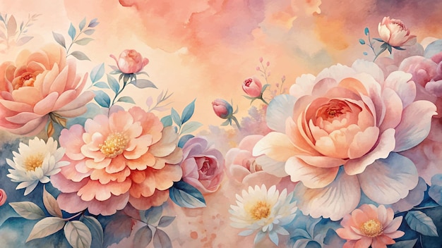 Vector beautiful watercolor background of flowers in bloom