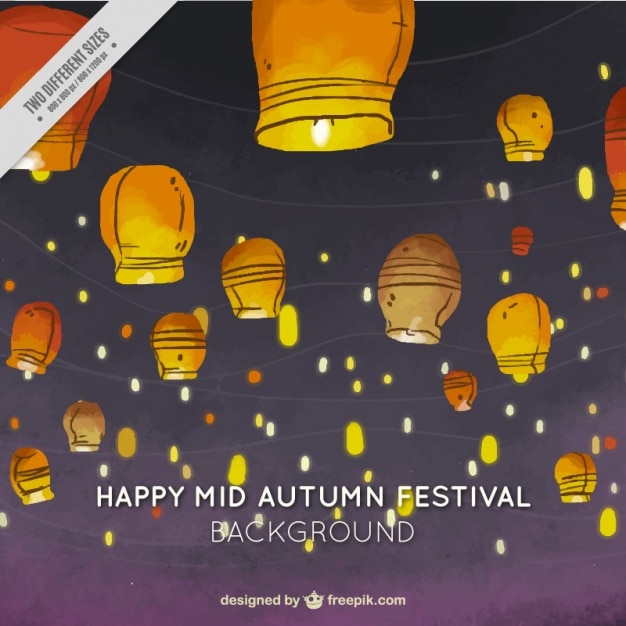 Vector beautiful watercolor background of lanterns
