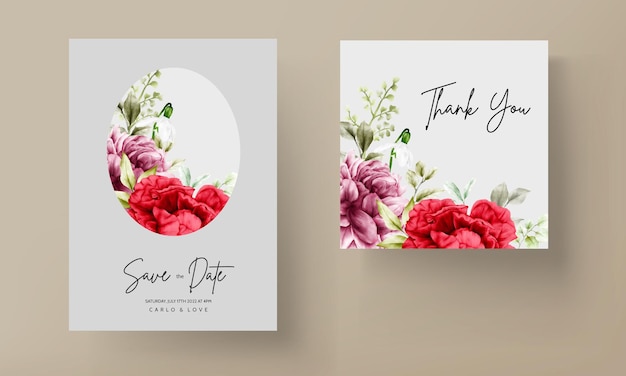 Beautiful watercolor blooming peony flower invitation card template