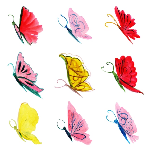 Vector beautiful watercolor butterflies collection