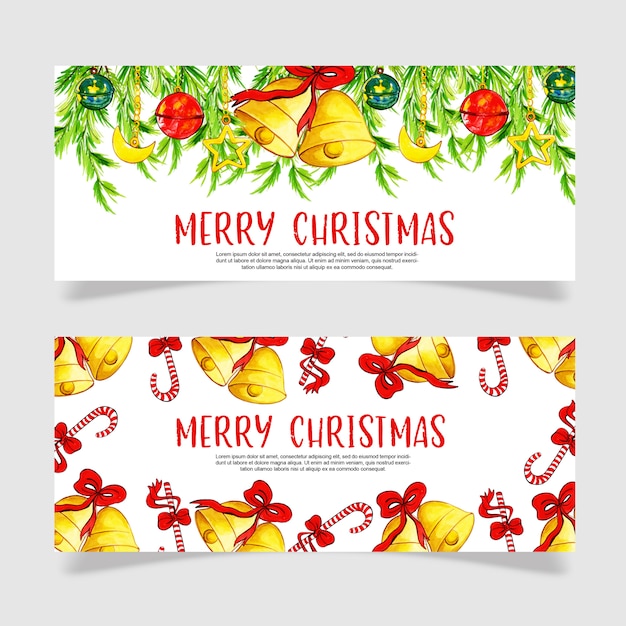 Premium Vector | Beautiful watercolor christmas banner set