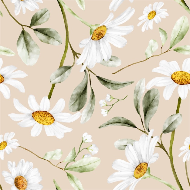 beautiful watercolor daisy flower seamless pattern