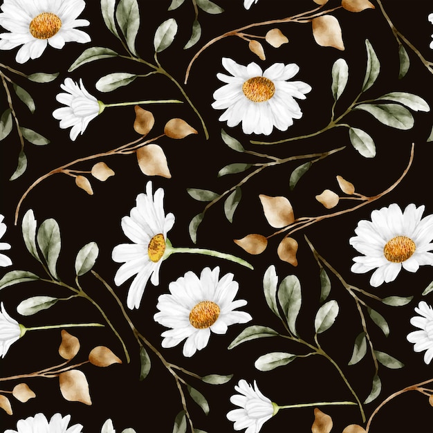 beautiful watercolor daisy flower seamless pattern