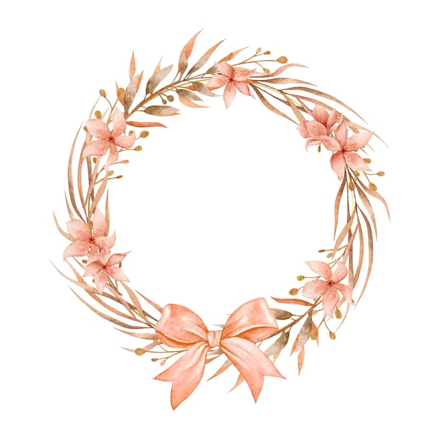 Vector beautiful watercolor dried leaves and flower wreath