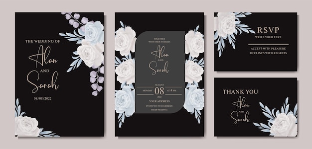 Beautiful watercolor engagement wedding invitation full set template premium vector