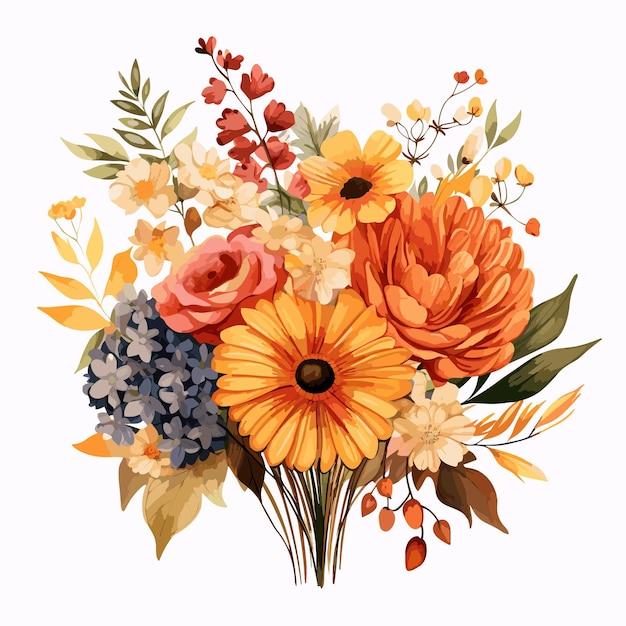 Beautiful watercolor fall flowers