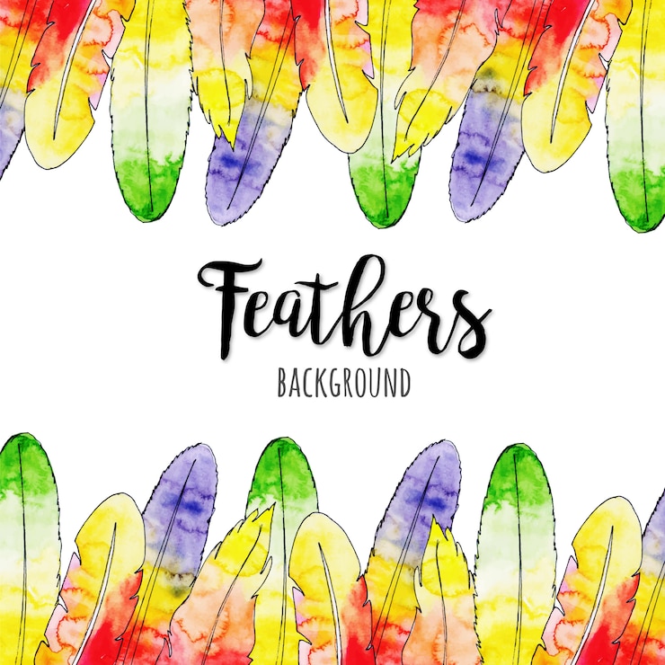 Vector beautiful watercolor feathers background