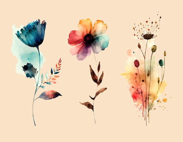 Beautiful watercolor floral collection. Vector illustration design.