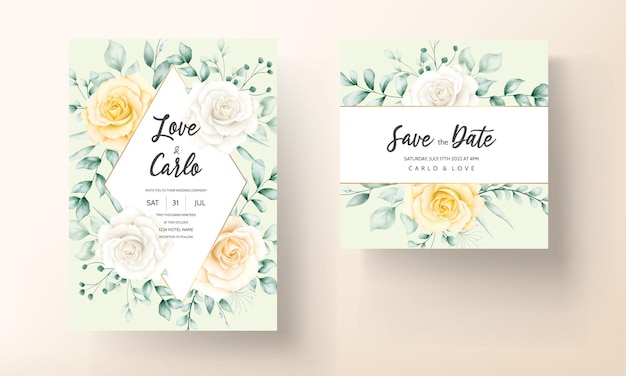 Beautiful watercolor floral frame wedding invitation card with soft nature