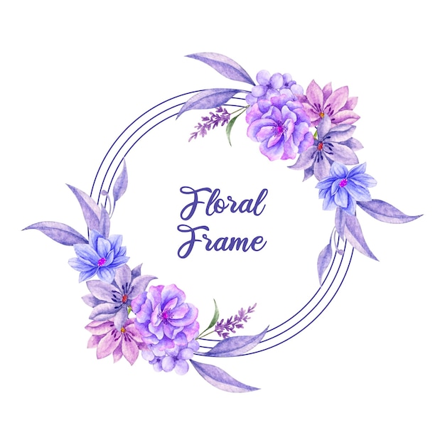 Beautiful watercolor floral frame with purple flower