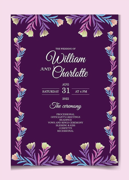 Vector beautiful watercolor floral invitation card design vector file