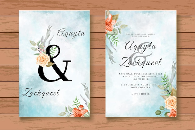 Beautiful watercolor floral invitation card set