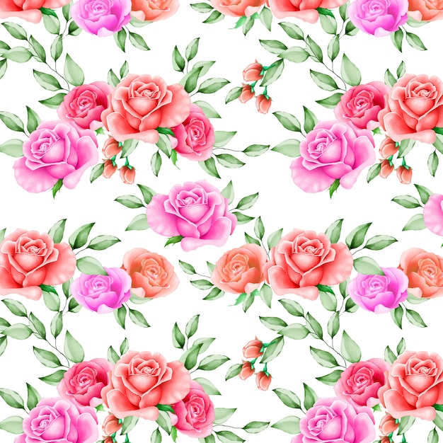 beautiful watercolor floral and leaves seamless pattern