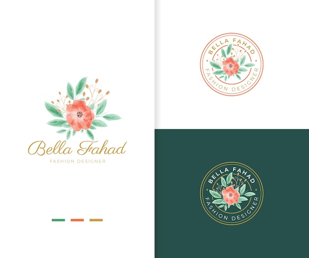 Beautiful watercolor floral logo template with circle badge