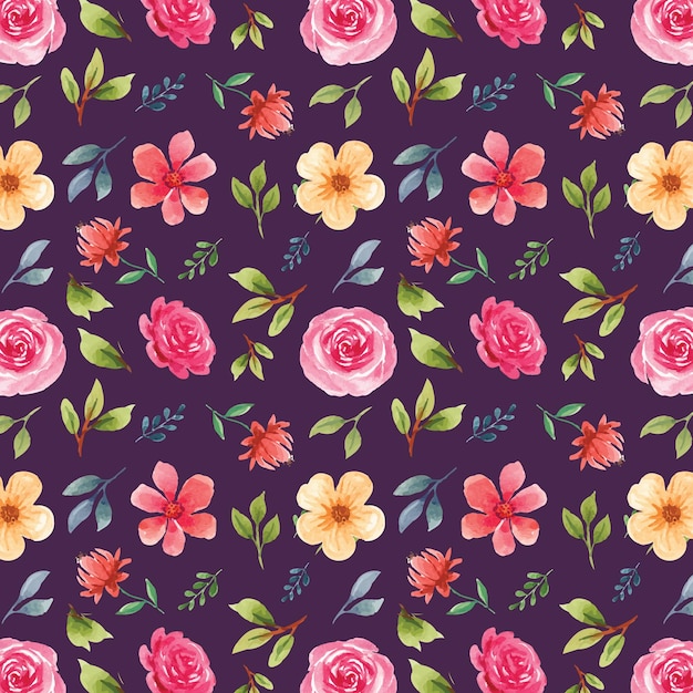 Beautiful watercolor floral seamless pattern in purple background