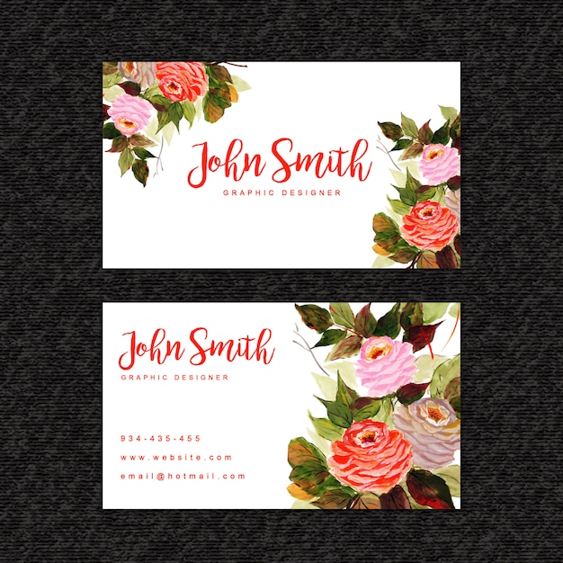 Beautiful watercolor floral visiting card template