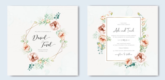 Beautiful watercolor floral wedding card template