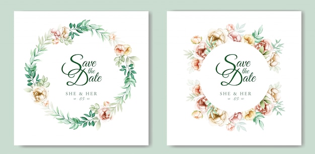Красивая акварель цветочные свадебные карточки шаблон