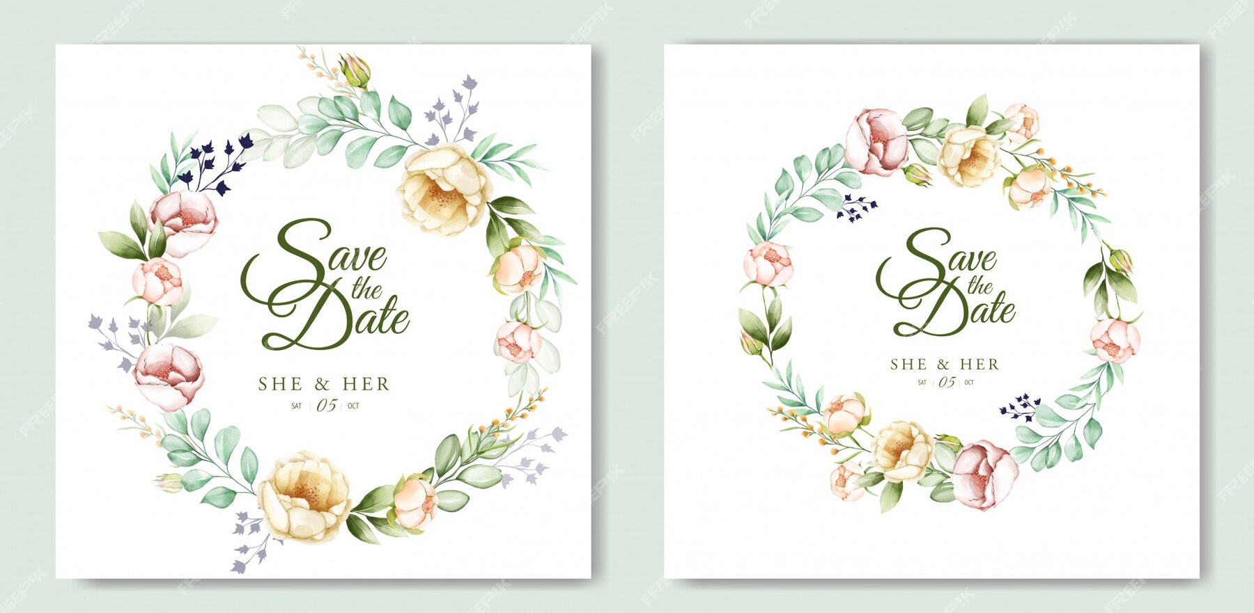 Premium Vector | Beautiful watercolor floral wedding card template