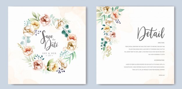 Beautiful watercolor floral wedding card template