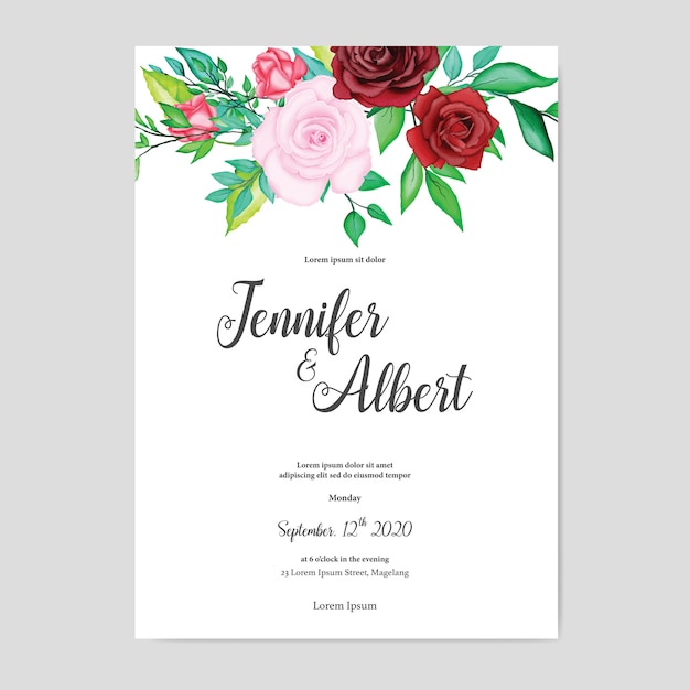 Beautiful watercolor floral wedding card template