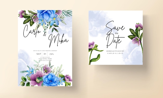 Beautiful watercolor floral wedding card template