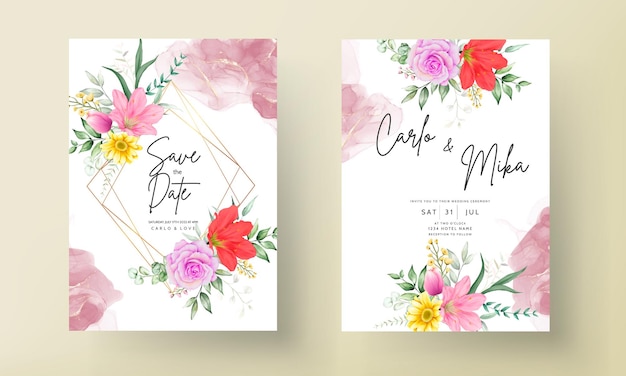 beautiful watercolor floral wedding invitation card set