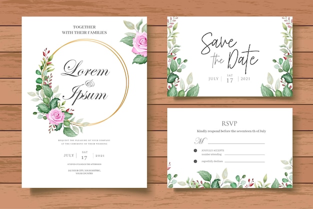 Beautiful Watercolor Floral Wedding Invitation Card Set