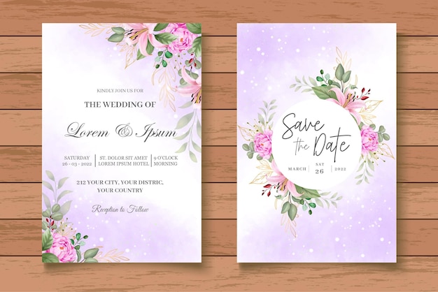 beautiful watercolor floral wedding invitation card set
