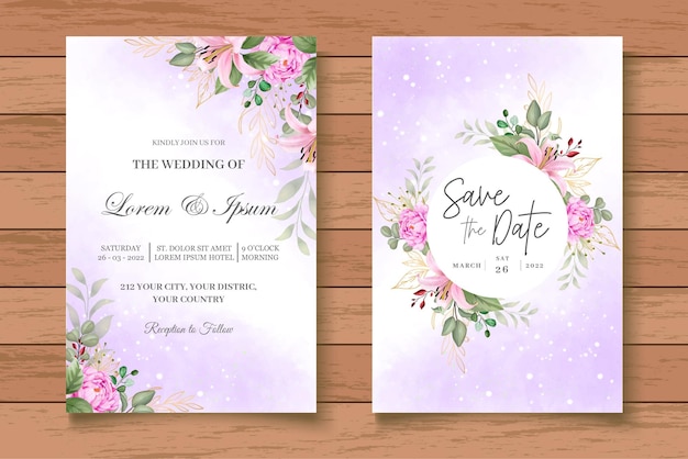 Beautiful Watercolor Floral Wedding Invitation Card Set