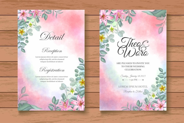 Beautiful Watercolor Floral Wedding Invitation Card Set