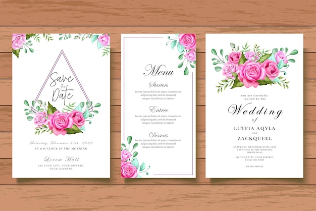 Beautiful watercolor floral wedding invitation card set