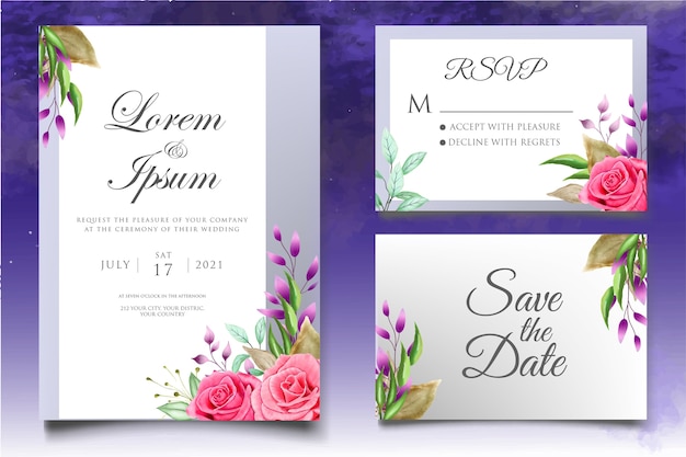 Beautiful watercolor floral wedding invitation card template
