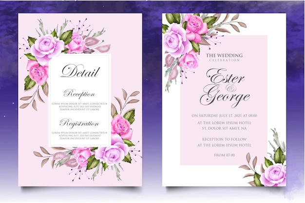 Beautiful watercolor floral wedding invitation card template