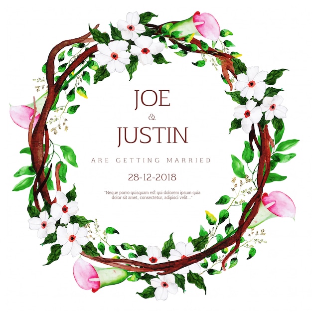 Beautiful watercolor floral wedding invitation card