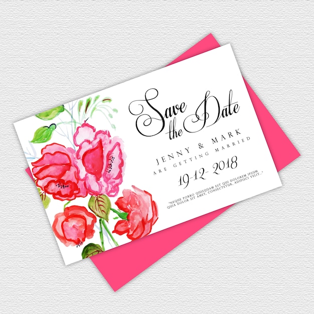 Красивая акварельная цветочная свадебная пригласительная открытка