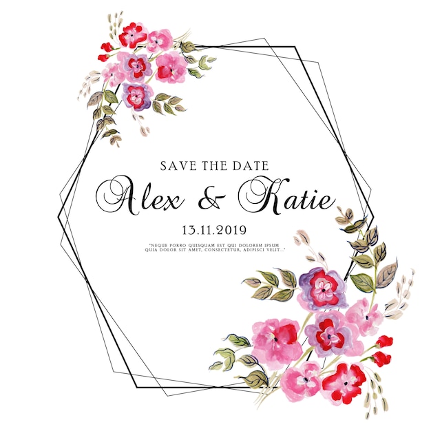 Beautiful watercolor floral wedding invitation card