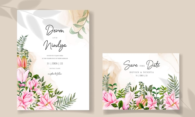 Beautiful watercolor floral wedding invitation card